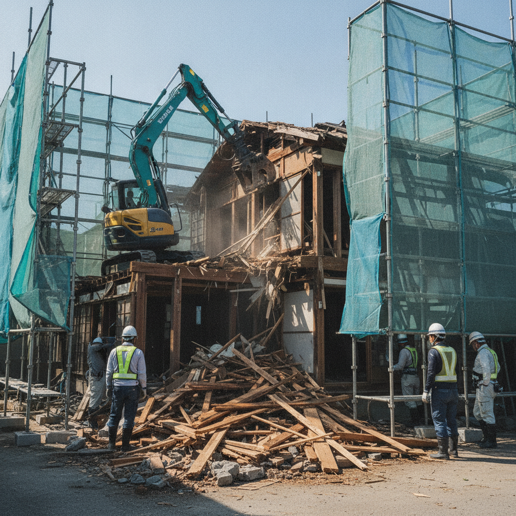 木造住宅の解体工事の現場